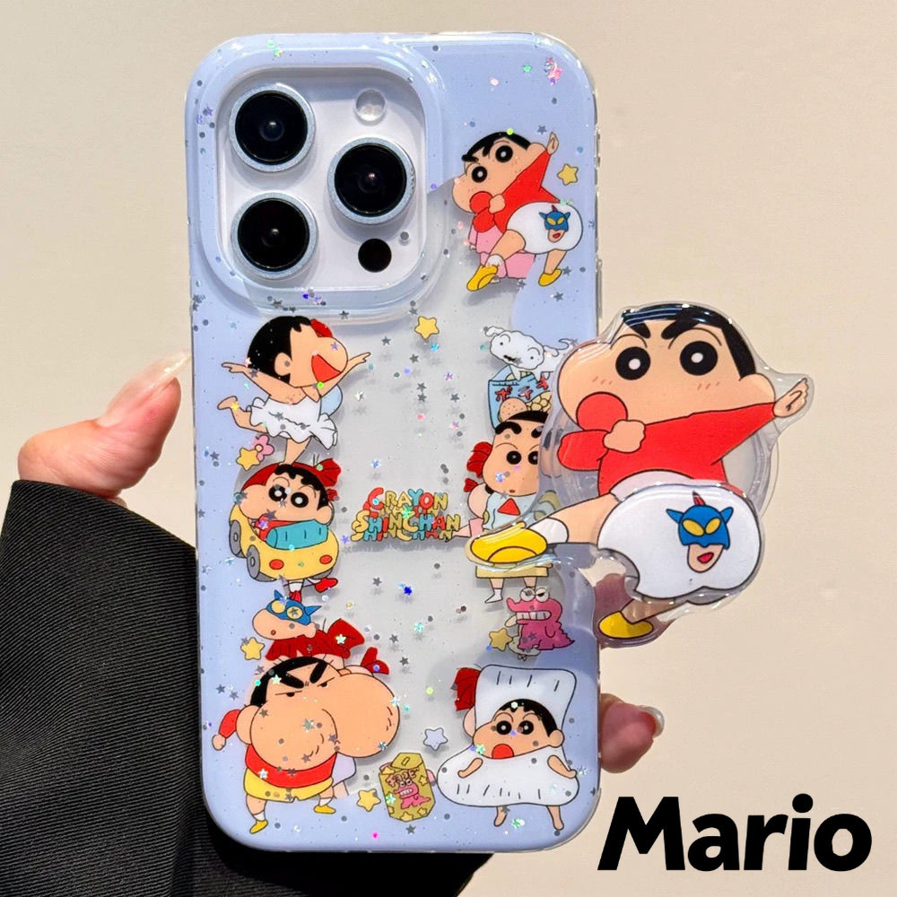 Mario เคสไอโฟน เคสใสกากเพชร สำหรับ iPhone 11 16 pro max 13 12 14 15 promax 7 plus เคสใสกันกระแทก วิจิตร Flash เคสใส