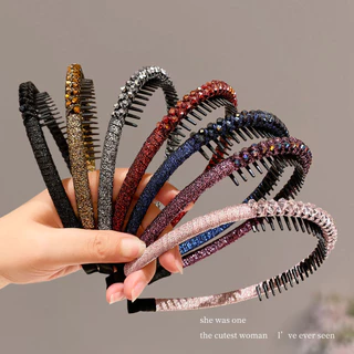 ที่คาดผมสไตล์เกาหลี พลอยเทียม กันลื่น สำหรับผู้หญิง มีเบาะสีเทา