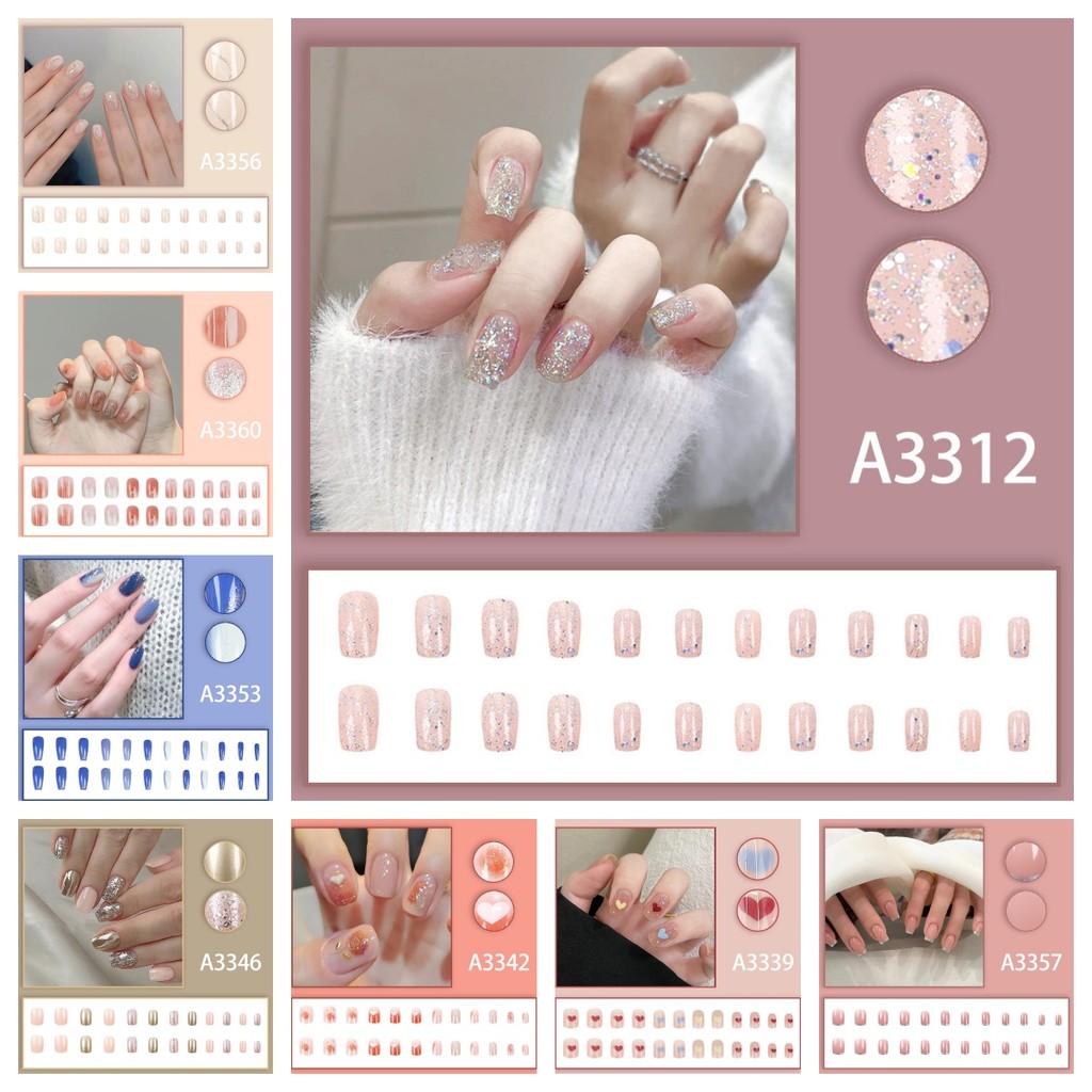เล็บปลอม24ชิ้นชุดที่มีกาวอะคริลิเล็บเต็มเล็บเล็บศิลปะฝรั่งเศส