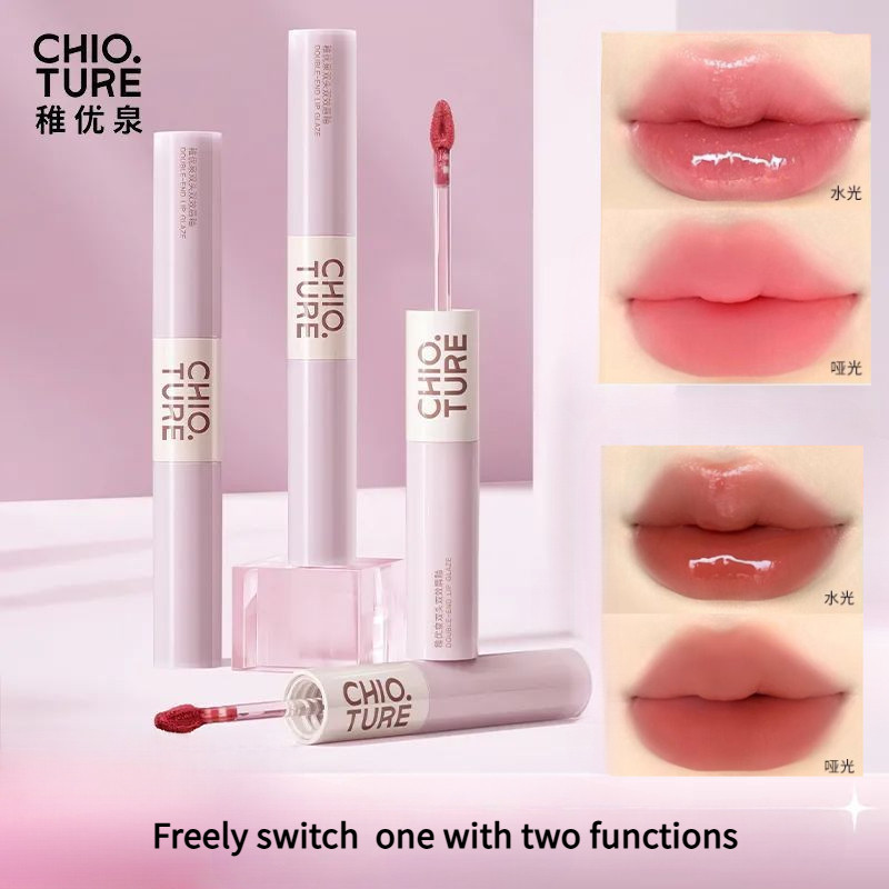 CHIOTURE Double-Ended Dual-Effect Lip Glaze ลิปสติก Matte Lip Mud Hydrating Mirror ลิปกลอส