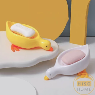 Hiso ที่วางสบู่ รูปทรงน้องเป็ด ระบายน้ําได้ ของใช้ในห้องน้ำ สีเหลือง สีขาว Soap dish