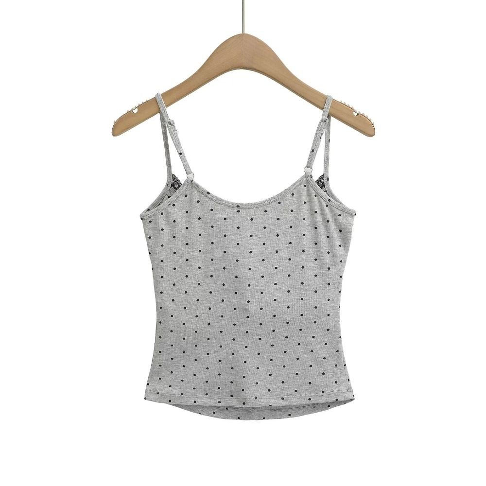 สลิงเสื้อกั๊กสไตล์ Y2K ลายจุด.Bluevelvet ดีไซน์.slimcrop top พร้อมแผ่นรอง bust มีระบายบน-tank top ราคา ถูกที่สุด ดีลบีเคเค แกลเลอรีภาพที่ 6