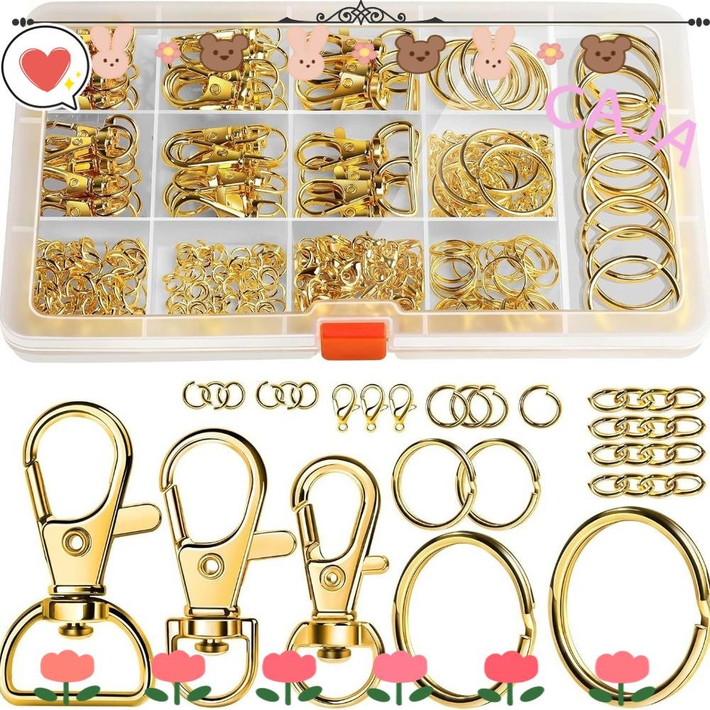 CAJA1 265PCS พวงกุญแจคลิปพร้อมพวงกุญแจ, Jumprings Extender Chain DIY เย็บหัตถกรรมพวงกุญแจทําชุด,กระเป๋าฮาร์ดแวร์โลหะเงินทองกุ้งก้ามกราม Claw Clasp พวงอุปกรณ์