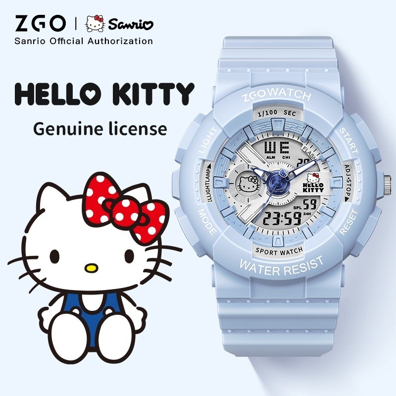 ZGO x Hello Kitty นาฬิกาเด็กสําหรับเด็กผู้หญิงนักเรียนแฟชั่นนาฬิกาสีฟ้ามัลติฟังก์ชั่นกันน้ํากีฬานาฬิ