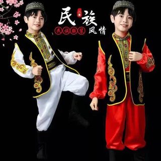 ชุดอาเซียนเด็กชุดอินเดียเด็ก เด็กชุดเต้นรําอินเดียชาย เว่ยหวู่เออร์ เครื่องแต่งกายชาติพันธุ์ชาย เต้นรำการแสดงชาติพันธุ์สำหรับชาย เหมาะสำหรับกิจกรรมต่างๆ