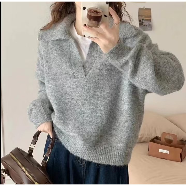 เสื้อกันหนาวสำหรับผู้หญิง สไตล์ฝรั่งเศสนุ่มนวล แบรนด์พรีเมียม ฤดูใบไม้ร่วงและฤดูหนาว ทรงหลวมสวมสบาย เข็มขนาดใหญ่ - รูปที่ 6