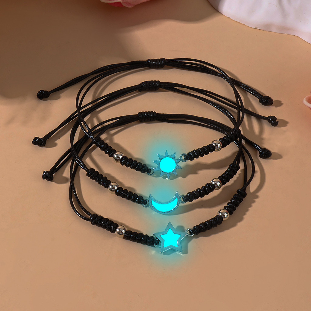3 ชิ้น Luminous สร้อยข้อมือคู่ Sun Moon Star แฟชั่น Handmade ปรับ Best Friend สายรัดข้อมือของขวัญเครื่องประดับ
