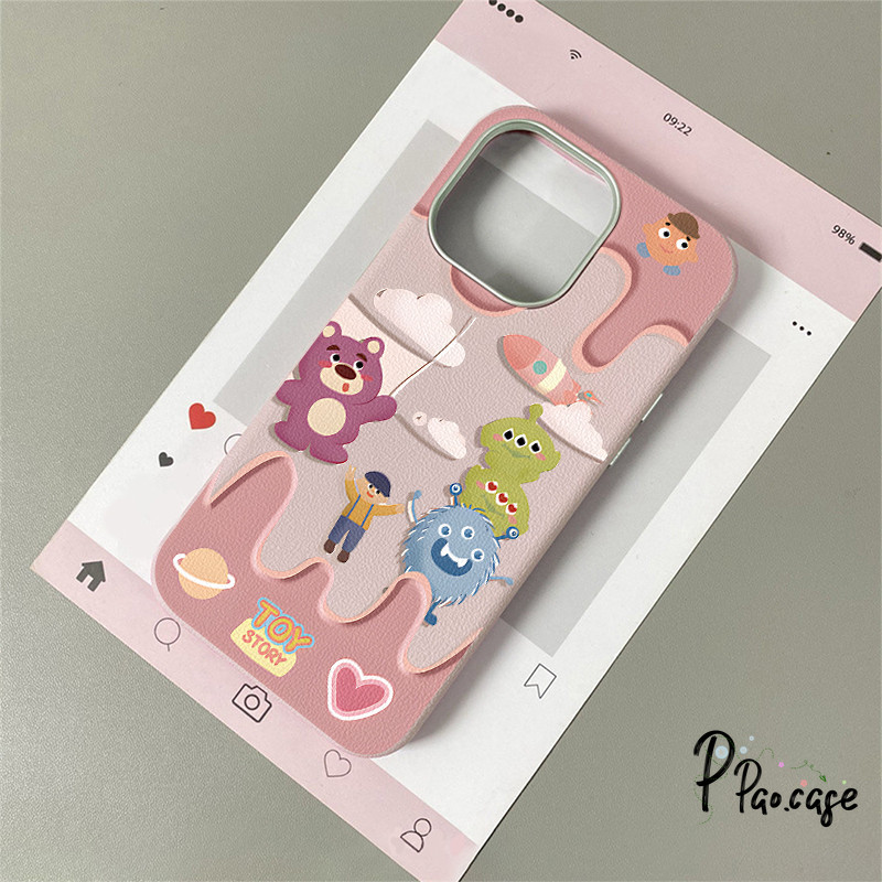 เคสไอโฟน 16 สำหรับ IPhone 16 11 13 15 14 12 Pro Max 15 14 16 6S 6 Plus XR XS X เคสเอเลี่ยนหมีสตรอเบอร์รี่สีชมพูน่ารัก – โปรปัง