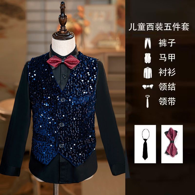 ชุดบอยสูทประดับด้วยเลื่อม สำหรับเด็กและเยาวชน เหมาะสำหรับการแสดงบนเวทีและดนตรี - รูปที่ 6