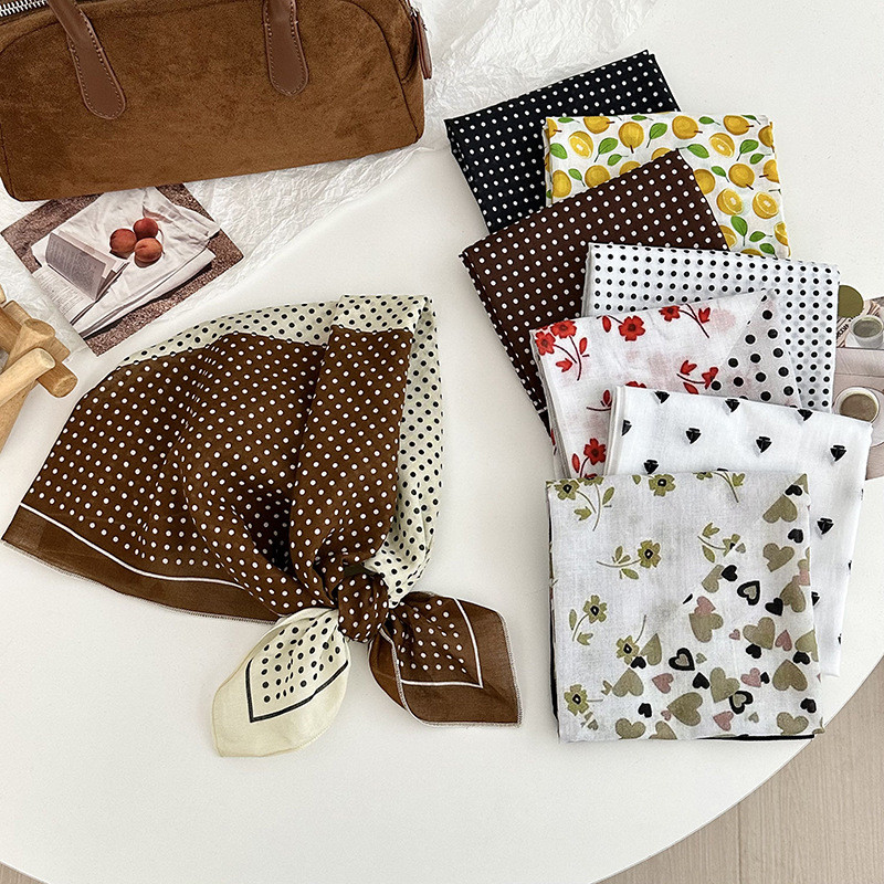 ผ้าพันคอผ้าฝ้ายไหม ดีไซน์ใหม่ มีลายจุดโพลกาdot สไตล์พรีเมียม แมทซ์ได้ทุกลุค