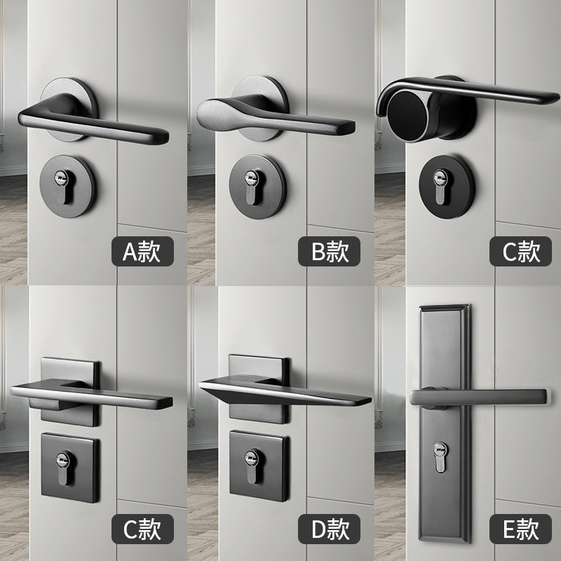 [6652คอลเลกชันคน] สีเทาสีดําล็อคประตูที่ทันสมัยในร่มห้องนอนห้องล็อคประตูปิดเสียงล็อคประตูแม่เหล็กแยก