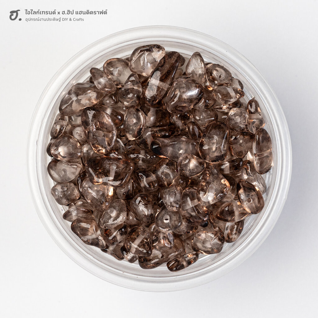 ลูกปัดหินธรรมชาติ สีน้ำตาลเข้มโปร่งใส Smoky Glass