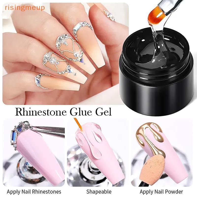 [risingmeup] Rhinestones กาวเจลชุดกระจกเล็บกาวแพทช์แข็งโปร่งใสกาวยึดเกาะเจลกาวเจลเจลเสริมแรงใหม่