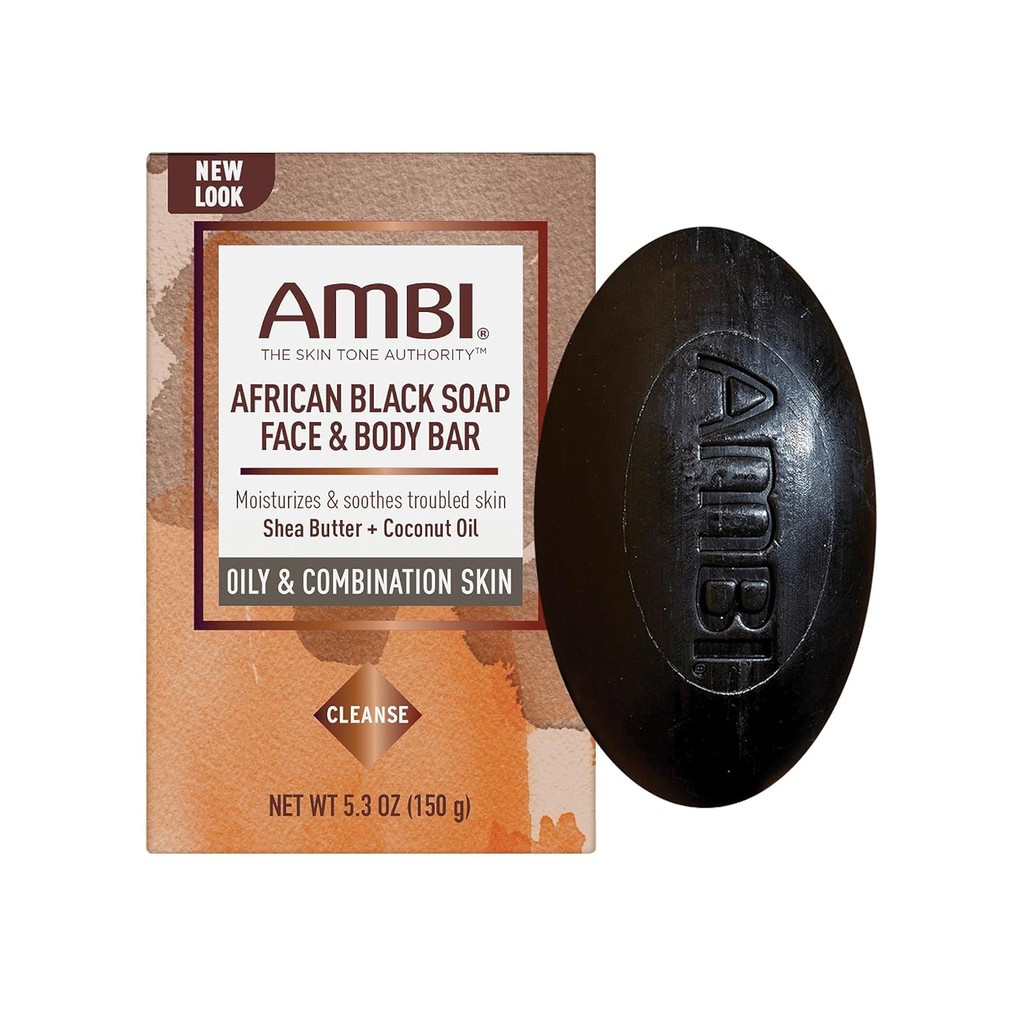 Ambi African Black Soap Face & Body Bar ทําความสะอาดและบํารุงผิว ชําระล้าง 5.3 ออนซ์