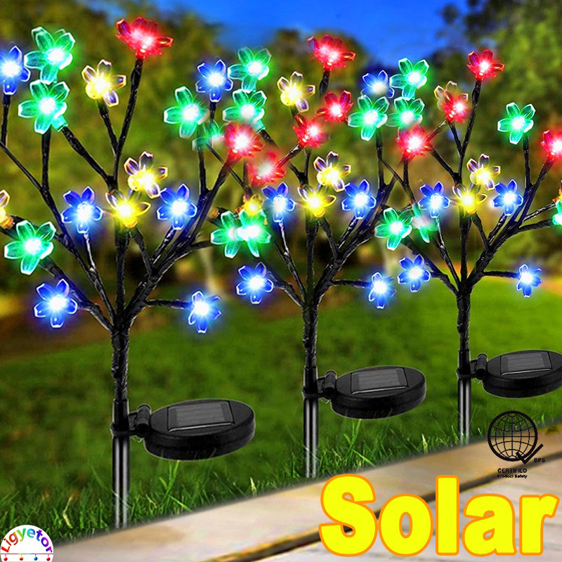 ไฟดอกไม้พลังงานแสงอาทิตย์ Ligyetor, LED Cherry Blossom โคมไฟ Multicolor ตกแต่งสวนไฟกันน้ําพร้อมแผงชาร์จพลังงานแสงอาทิตย์สําหรับ Courtyard Pathway Yard สนามหญ้าบ่อด้านข้าง Patio