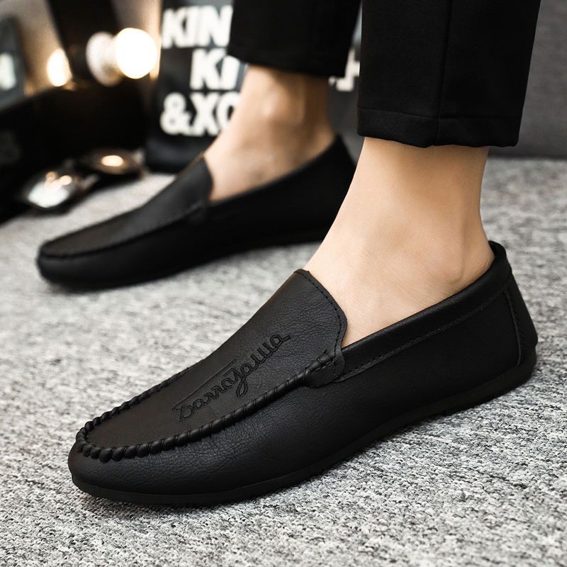 夏季豆豆鞋男韩版潮流透气一脚蹬懒人鞋精神社会小伙休闲皮鞋Summer Bean Shoes Men's Korean Edition Trendy Breathable One Step Kick20