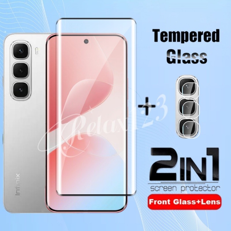 สําหรับ Infinix HOT 70 60 Pro + 4G 2IN1 กระจกนิรภัยสําหรับ Infinix Hot60 Hot60i Hot60Pro + ร้อน 60Pro Plus 60Pro + 4G 5G ป้องกันหน้าจอกลับเลนส์กล้องป้องกันฟิล์ม