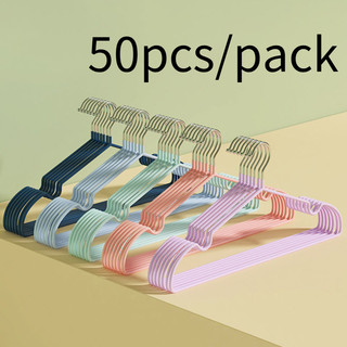 50pcs/pack Stainless Steel PVC Coated Hanger Anti-slip Wire Metal Hangers for Pants/Clothes