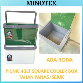 PICNIC Cooler Box 40L Beroda | Kotak Ais Penyejuk Makanan & Minuman Dengan Tayar Mudah Alih