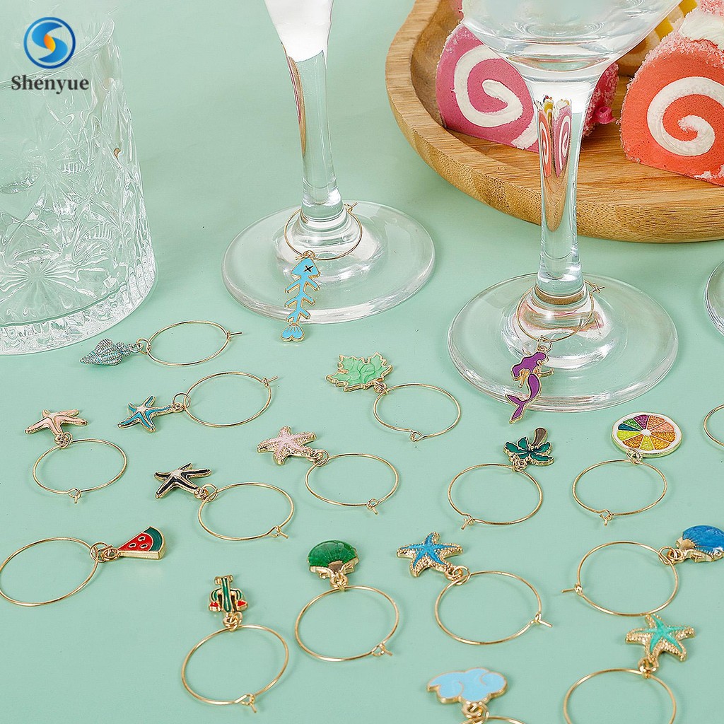 40ชิ้นแก้วไวน์ระบุนํามาใช้ใหม่โลหะแก้วไวน์จี้แหวนสําหรับวันเกิดงานแต่งงานครอบครัวพรรค ร้านค้า8559