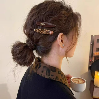 คลิปผมเสือดาวทรงกลม Hairpin ตกแต่งผมแบบBB Barrettes