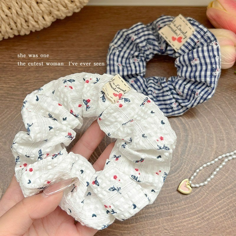 ยางรัดผมผ้าฝ้ายพิมพ์ลายดอกไม้ พร้อมสายรัดผมสำหรับแต่งสไตล์ - รูปที่ 4