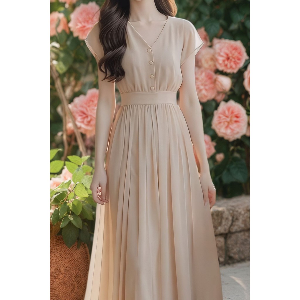 กระโปรงชีฟองยาวปานกลางสไตล์ฝรั่งเศส ออกแบบมาอย่างหรูหรา สวมใส่ง่ายด้วยเอวยืดหยุ่น#2025法式轻奢大气质名媛雪纺中长裙质感优雅松紧腰连衣裙