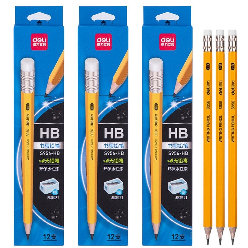/เดลี่ 6 เขียนพร้อมแท่งสําหรับวาดภาพ HB นักเรียนดินสอวาดภาพ 12 ยางลบ S952B ก้านหกเหลี่ยม ก้านสีเหลือ