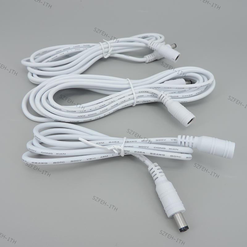 1/1.5/3/5m สีขาว 12V DC ชายหญิง 5.5x2.1 มม.ขยายแจ็คสายเคเบิลอะแดปเตอร์จ่ายไฟ 22awg 3A connector สายไ