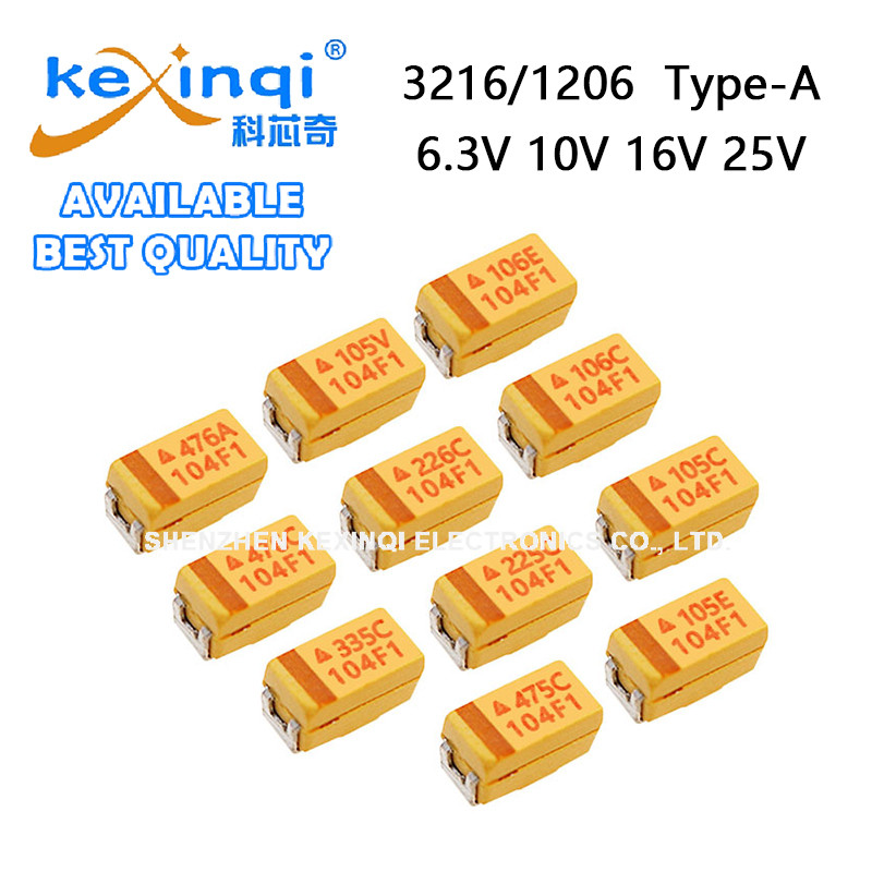 (10 ชิ้น) 3216/1206 ตัวเก็บประจุ Tantalum ประเภท A 6.3V 10V 16V 25V 47UF 10UF 22UF 1UF 2.2UF 3.3UF 4.7UF