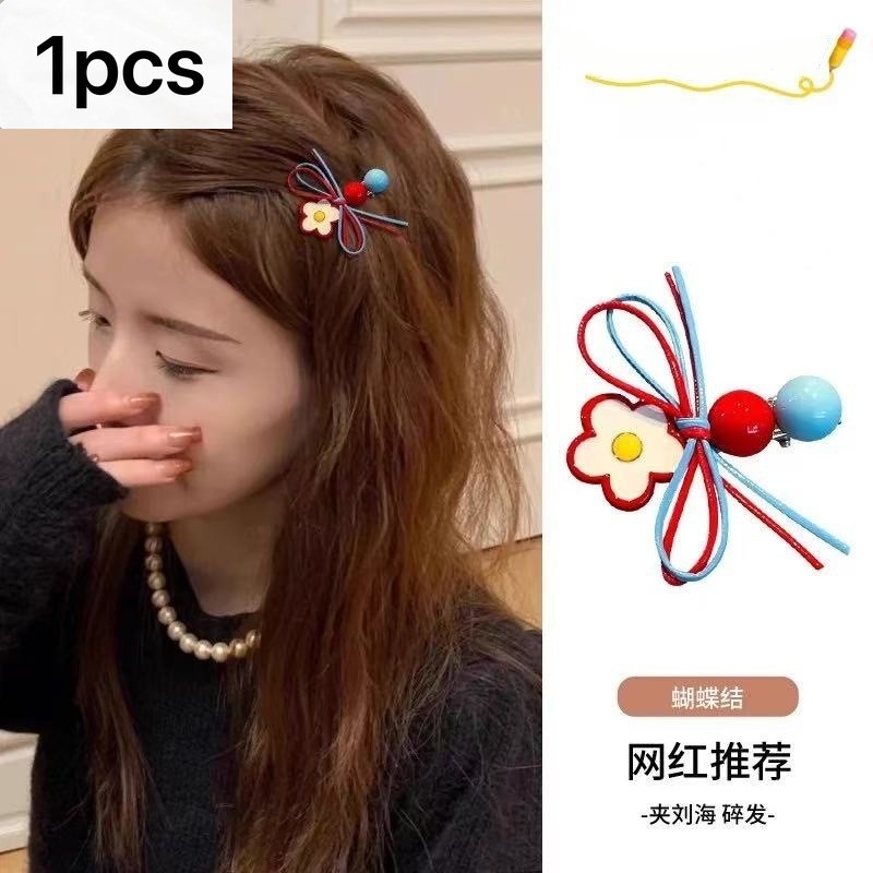คลิปผมตกแต่งลายดอกไม้และโบว์ สไตล์หวานสีแดงสีฟ้า