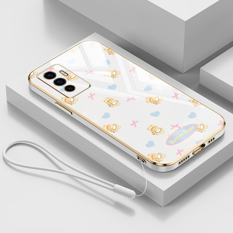 ปลอกสําหรับoppo Reno 12 5G Reno 12 F Reno12 Pro 5G 12Fน่ารักเนยหมีน้อยรูปแบบหรูหราElectroplating Anti Dropเคสโทรศัพท์แบบนุ่ม