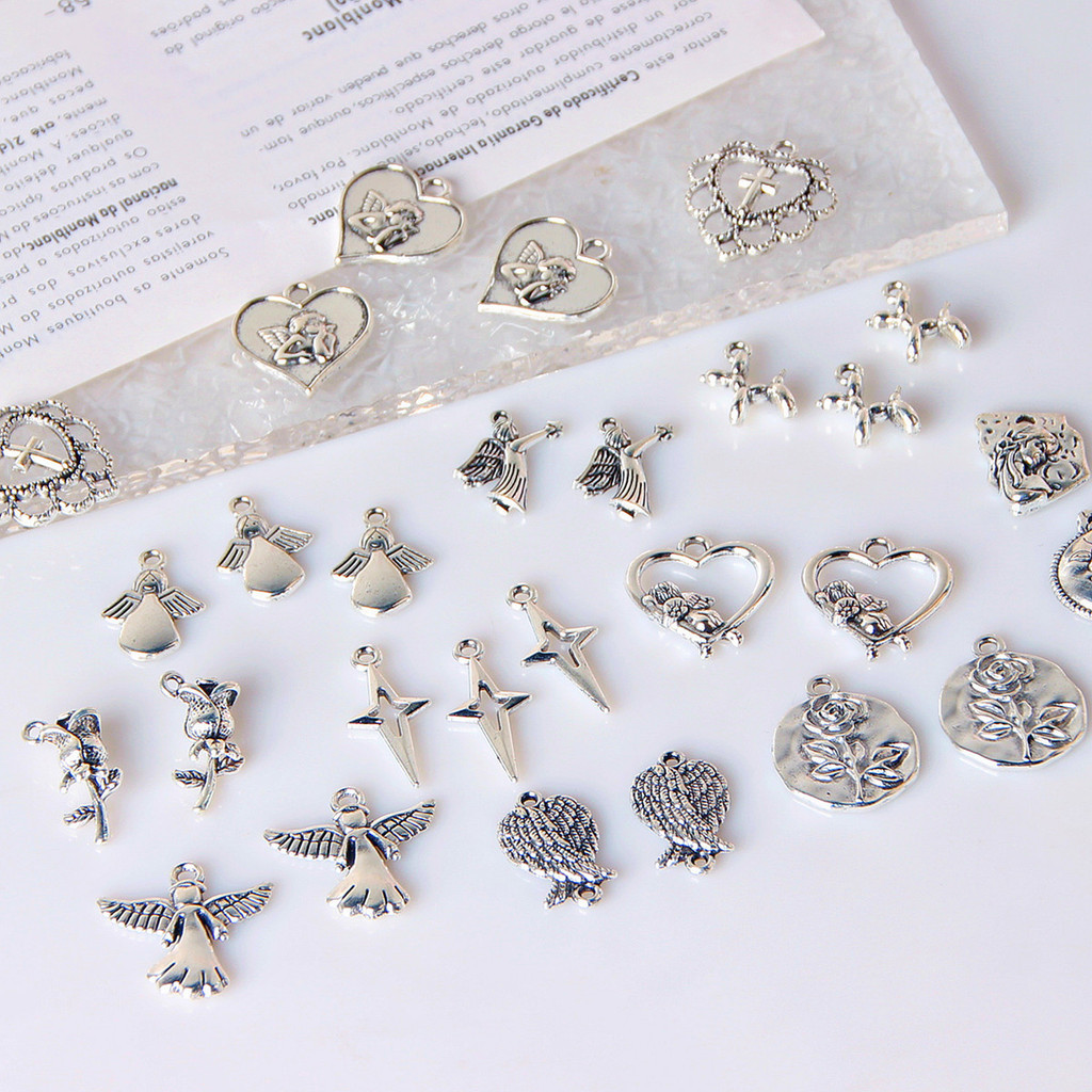Retro Alloy Sweet Cool Love ดอกไม้ Rose จี้ตาที่ไม่ซ้ํากัน Handmade DIY ต่างหูต่างหูต่างหูวัสดุอุปกรณ์เสริม DGKS