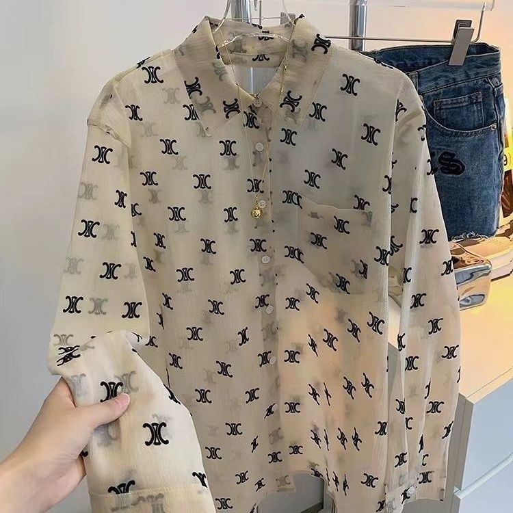 พิมพ์โลโก้เต็มพิมพ์เสื้อแขนยาวผู้หญิงบางสไตล์ฤดูใบไม้ผลิฤดูร้อนครีมกันแดดออกแบบ ซอก หลวมสบายๆ สูงสุด