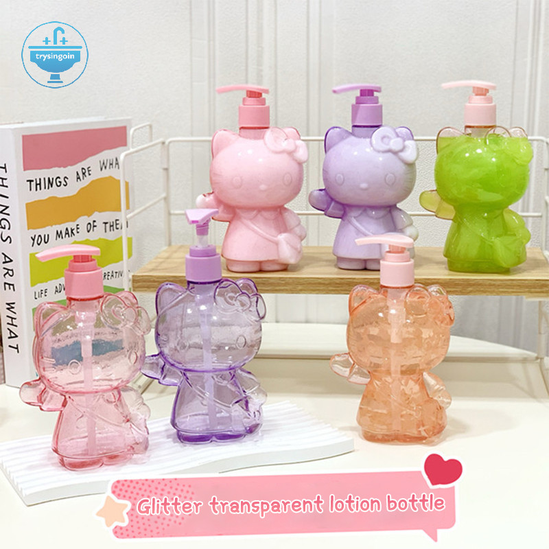 [trysingoin] 500ml Hello Kitty ขวดสบู่กลิตเตอร์ใสน่ารัก Kuromi Melody แชมพูอาบน้ํานมขวดย่อยโลชั่นกดขวด TH
