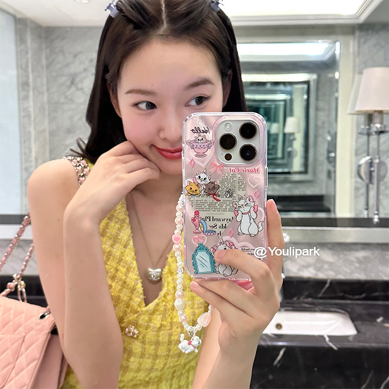 Huiwanju สีชมพูการ์ตูน Mary Cat ที่ใช้งานได้ iPhone15ProMax โทรศัพท์มือถือกรณี iPhone13 12Pro นุ่ม 14Promax กรณี 14 ผู้หญิง 11