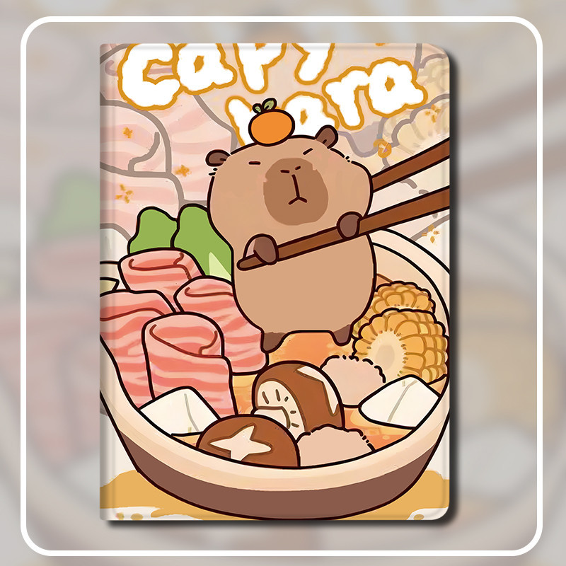เคสป้องกัน iPad 10th Generation Air4 Air5 Air6 10.5 นิ้วสร้างสรรค์น่ารักหม้อร้อน Capybara พร้อมช่องเสียบปากกา Gen7/8/9 วัสดุผ้าไหม Mini4 5 ฝาครอบป้องกันการตกกรณีแท็บเล็ต