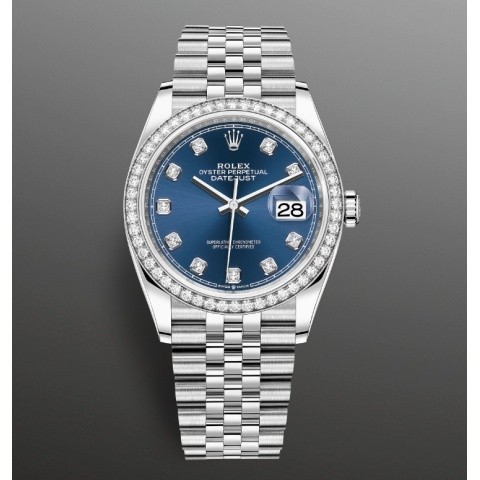 Diamond Outer Ring Blue Dial Noble Fashion, rz35 นาฬิกาคู่รักมีเสน่ห์อินเทรนด์, ROLEX Datejust สายสแ