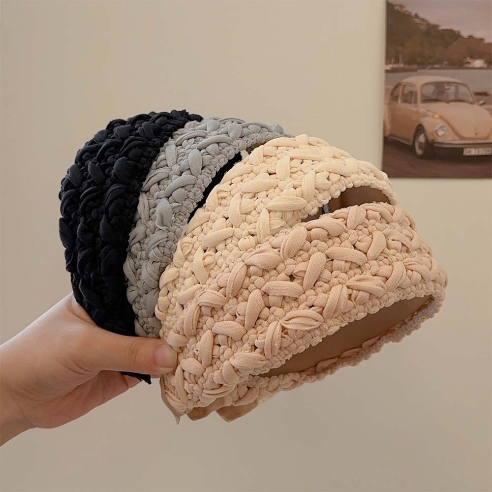 French Retro Braided High-Top Headband Simple สีทึบกว้าง-End ความดัน-Sensing แถบคาดศีรษะ Pastor