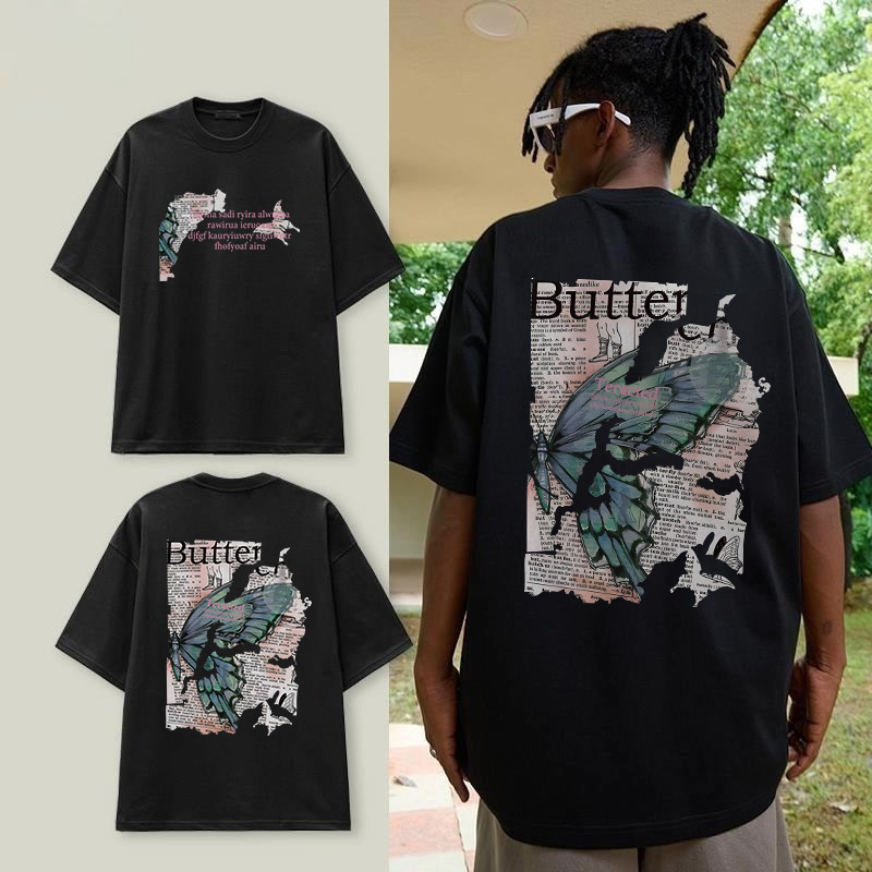 QK เสื้อผู้ชาย ผ้า cotton 100% โอเวอร์ไซส์ คอกลมผ้าฝ้ายแฟชั่นสีดำ T1796