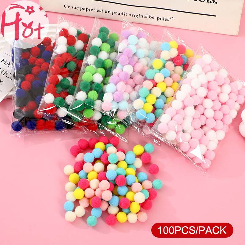 Ge 100 ชิ้น/ล็อต Macaron Pompom Fluffy Ball 10 มม.Coloful Plush Ball Handmade Craft DIY Decor ของเล่น Hairband วัสดุอุปกรณ์เสริมสแควร์