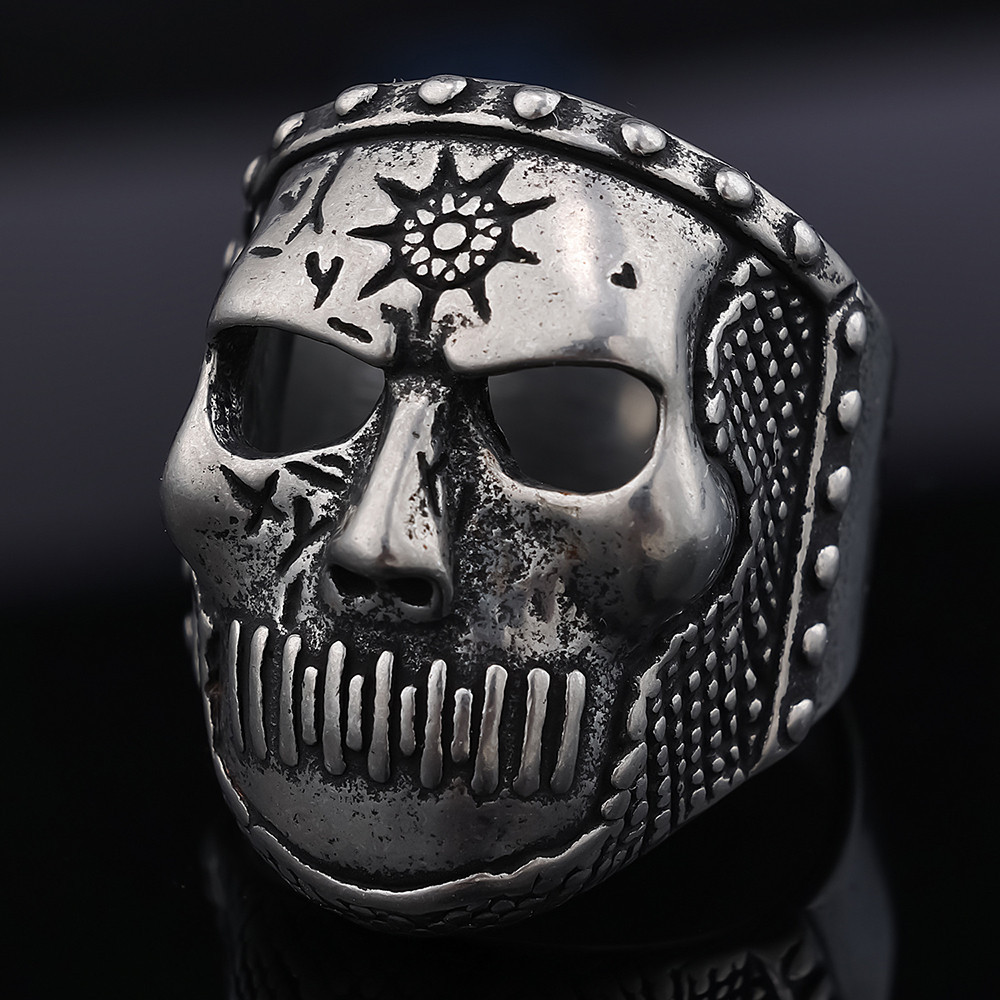 Hip Hop ผู้ชาย Vintage Silver Skull เหล็กไทเทเนียม Biker แหวนนิ้วมือ Punk เครื่องประดับแหวน