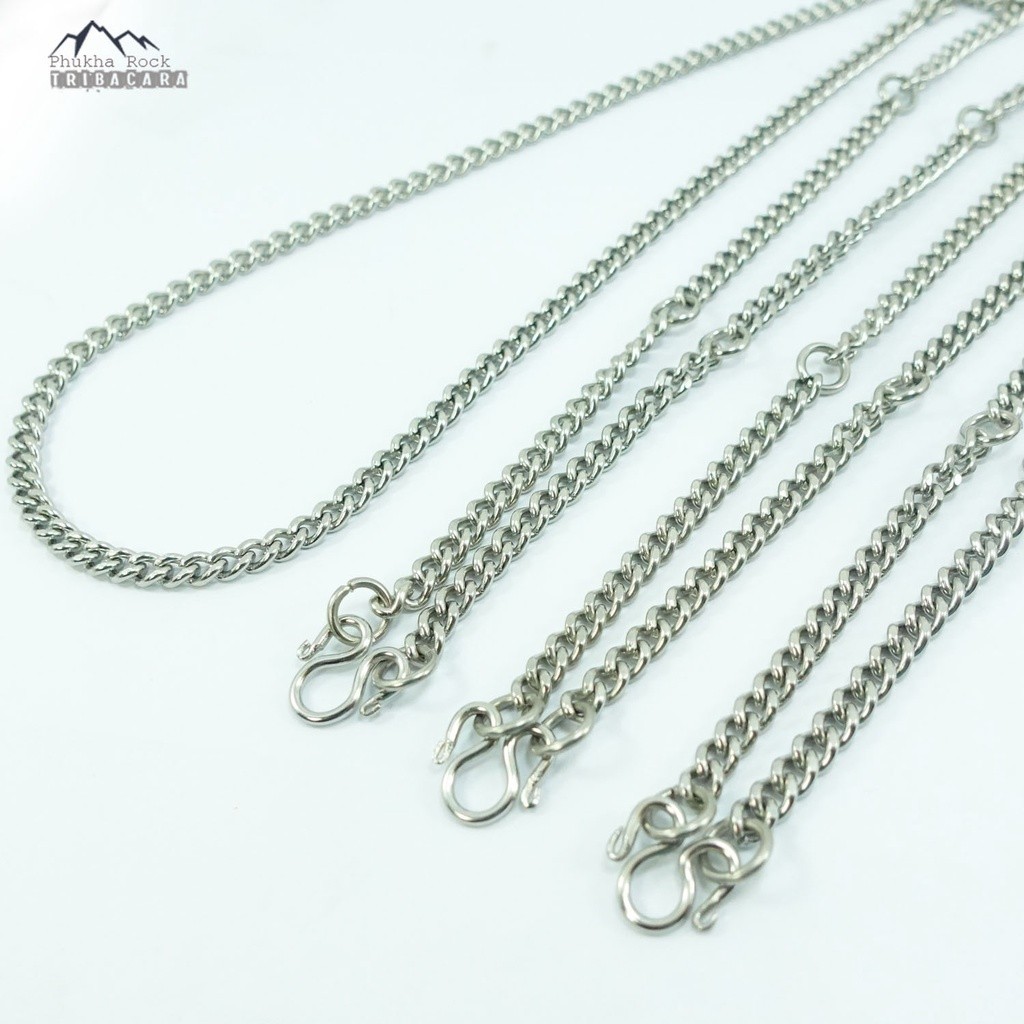 สร้อยคอ M06 ลายโซ่ทับแบน ขนาด 4-5 มม ห้อย 1-9 องค์ สร้อยคอ ห้อยพระ สร้อยสแตนเลสแท้ สร้อยพระ stainles
