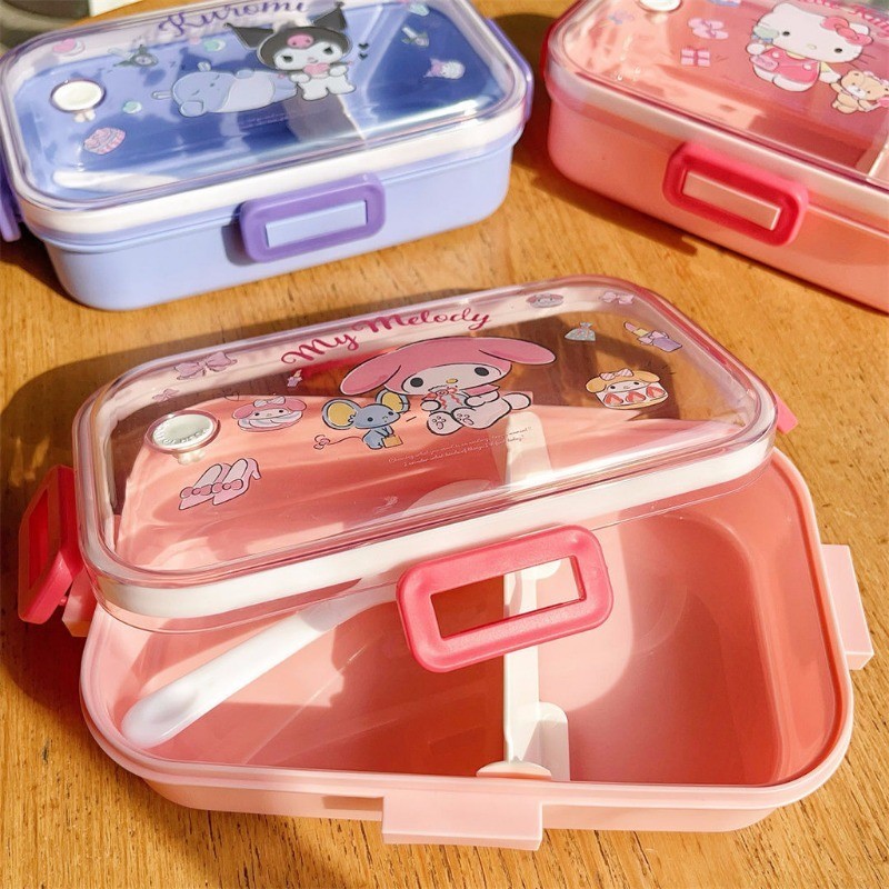 SANRIO น่ารัก ซานริโอ กล่องอาหารกลางวันพลาสติกขนาดใหญ่-ความจุช่องคู่กล่องเบนโตะผลไม้สลัดกล่องบนโต๊ะอาหารเด็กไมโครเวฟเด็กบนโต๊ะอาหาร ราคา ถูกที่สุด ดีลบีเคเค แกลเลอรีภาพที่ 5