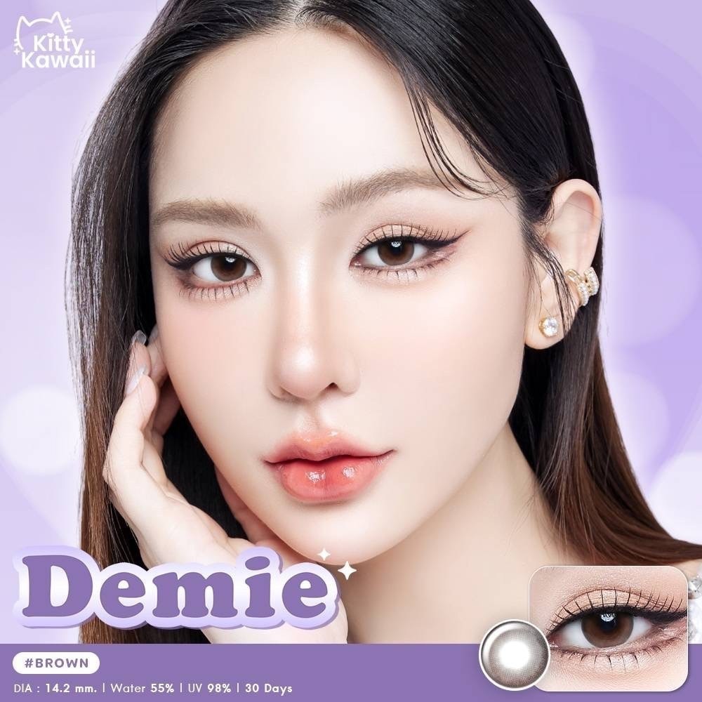 คอนแทคเลนส์(มินิ)🔥Demie🔥(Kitty Kawaii) สี : Brown / Gray รายเดือน มีค่าสายตา