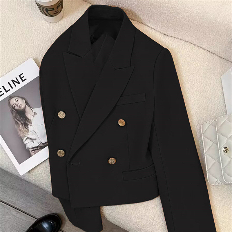 Spring short suit suit and coat for women 2024 spring black new style small casual niche Internet celebrity fried street
