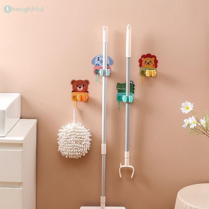 การ์ตูนMopคลิปไม่เจ็บผนังMopคลิปห้องน้ำระเบียงติดผนังPunchฟรีวางHook Mop Rack TH