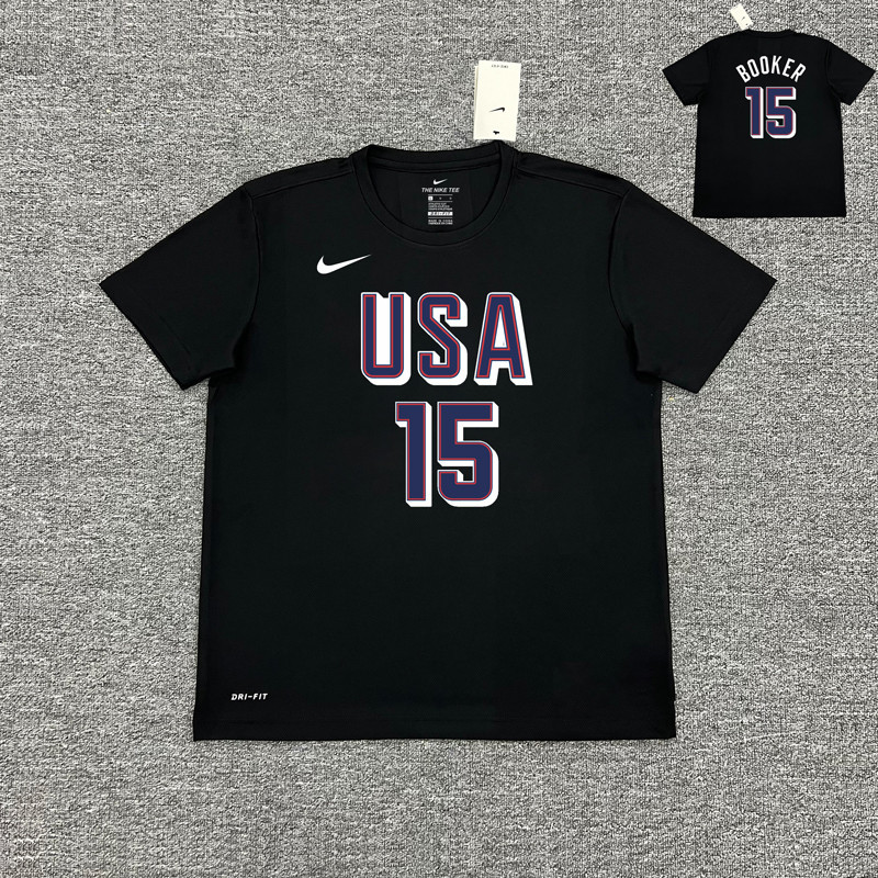 อเมริกันบาสเกตบอลทีมชาติชุดฝึกซ้อมเยอรมัน Booker Jersey USA Dream ทีม Quick-Drying เสื้อยืดแขนสั้น Paris Olympics Warm-Up กีฬายิงลักษณะชุด