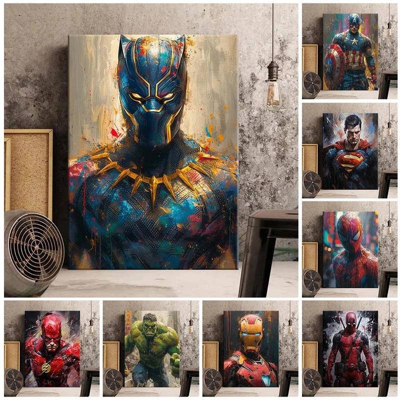 Miniso โปสเตอร์ Marvel Heroes ผ้าใบ Wall Art พิมพ์ Spider-Man กัปตันอเมริกา Hulk Art ภาพจิตรกรรมฝาผนังตกแต่งบ้านวันเกิดคริสต์มาสของขวัญ