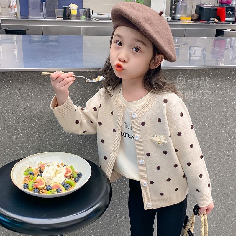 เสื้อสเวตเตอร์ถักลายจุดหนาลายขนแกะฤดูใบไม้ร่วงและฤดูหนาวของเด็กผู้หญิง